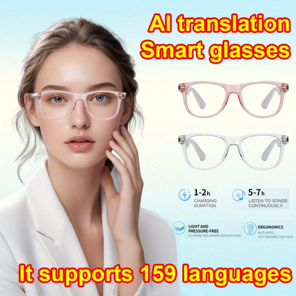 2025 AI Translation Glasses, Support for More Than 100 Languages, Wireless Connection, Built-in Microphone/ Speaker, High Definition Voice and Music, AI Voice Control, Camera Function, Blue Light Protection, USB Magnetic Char - iBrightCS