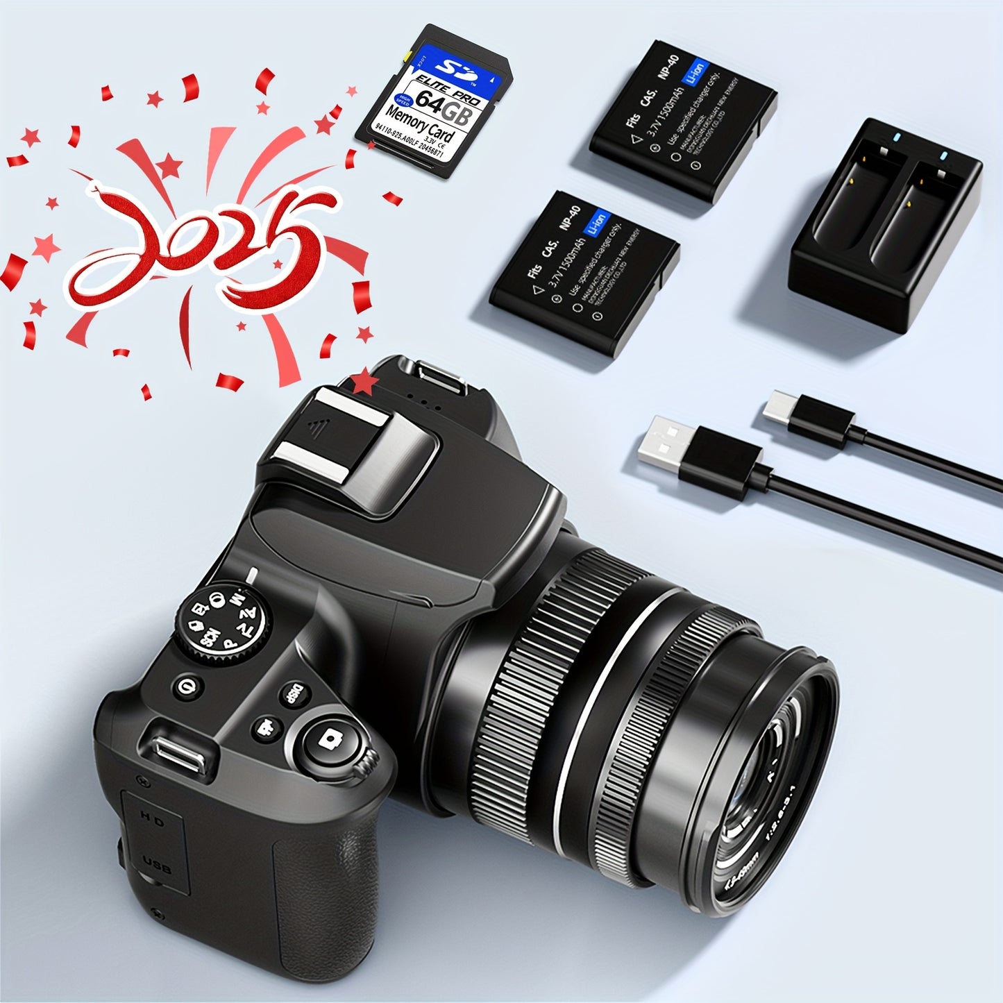 KOMERY W2 Digital Camera, 64MP and 10x Optical Zoom Autofocus Camera, Suitable for Photography and Video, 4K Video Blog Camera for YouTube, with Flash, WiFi Connection, 64GB SD Card, 2 Rechargeable Batteries, Dual Charger, Su