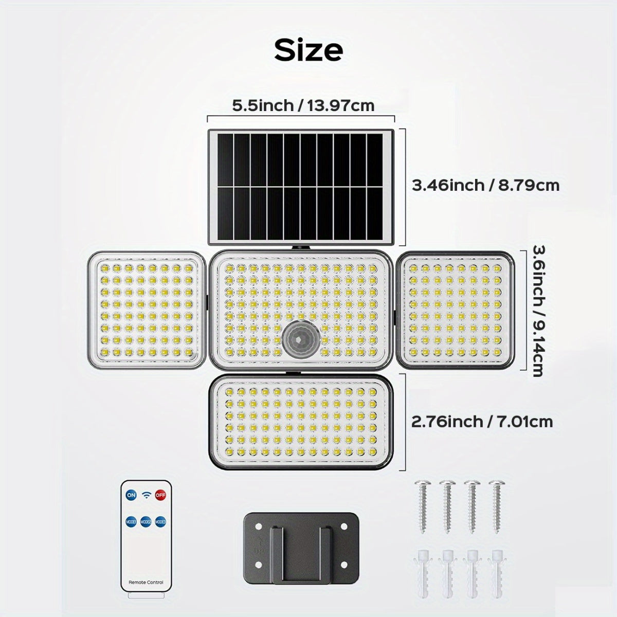 1/2/3pcs JACKYLED 304 LED Solar Outdoor Lights, Waterproof Motion Sensor Outdoor Lights with Remote Control, 4 Heads Solar Flood Wall Lights for Outside Yard for Christmas Lights - iBrightCS