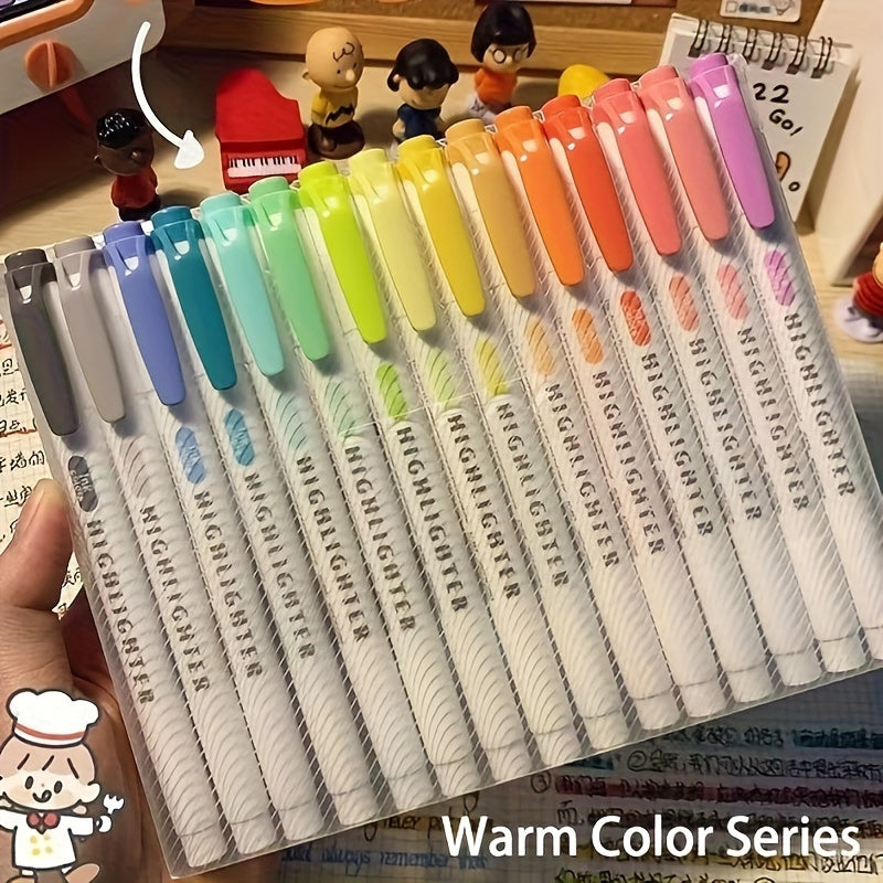 15pcs Dual Tip Highlighter, Dual Tip Mild Color Highlighter Marker for Coloring, Underlining, Marking, Wide Fine Tip Design - iBrightCS