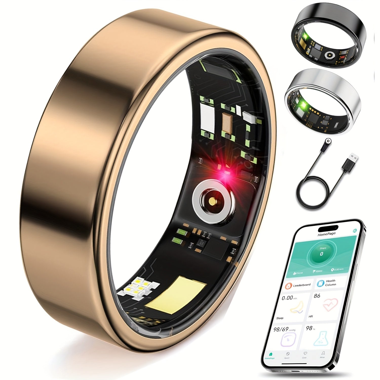 2025 New Smart Ring for Women Men, Smart Health Ring - IP68 Fitness Ring, Fitness Tracker with Sleep Tracker, Step Tracker, Distance Monitoring for iPhone and Android - Mother's Day Gift/Father's Day Gift - iBrightCS