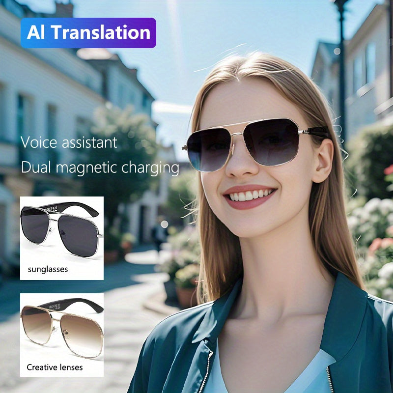 New 2025 Smart Translation Glasses with AI Voice Control, Built-in Mic/Speaker & Wireless - Magnetic Charging, HD Music Playback, Anti-Blue Light, USB-Powered - Stylish Unisex Design for Office, Gym, Travel - Perfect Gift for - iBrightCS