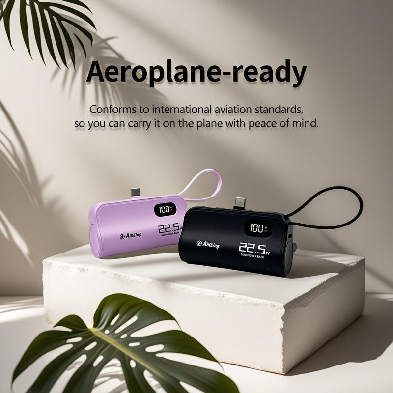 Aikeing Capsule Mini Mobile Charger, 5000/5800mAh Mobile Power, 22.5 Watt Fast Charging, Dual Port, Comes With Type-C Port For 15/15 Pro Max/14/13/12/11/Android Mobile Phone Digital Accessories And More.