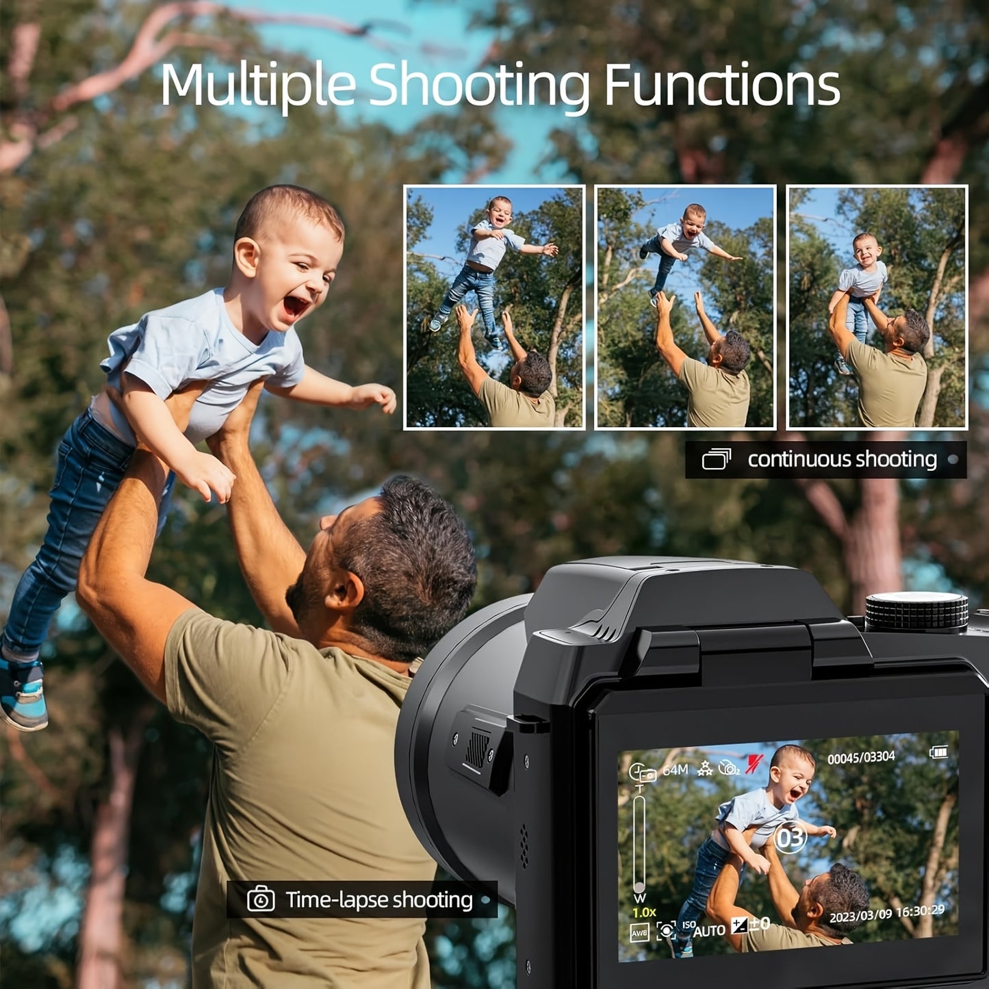 NBD 64MP Digital Camera For Photography, 4K Vlogging Camera With 3' Flip Screen, 16X Digital Zoom, WiFi& Autofocus, Cameras Tripod, 2 Batteries, 32GB TF Card (S200 US Black)