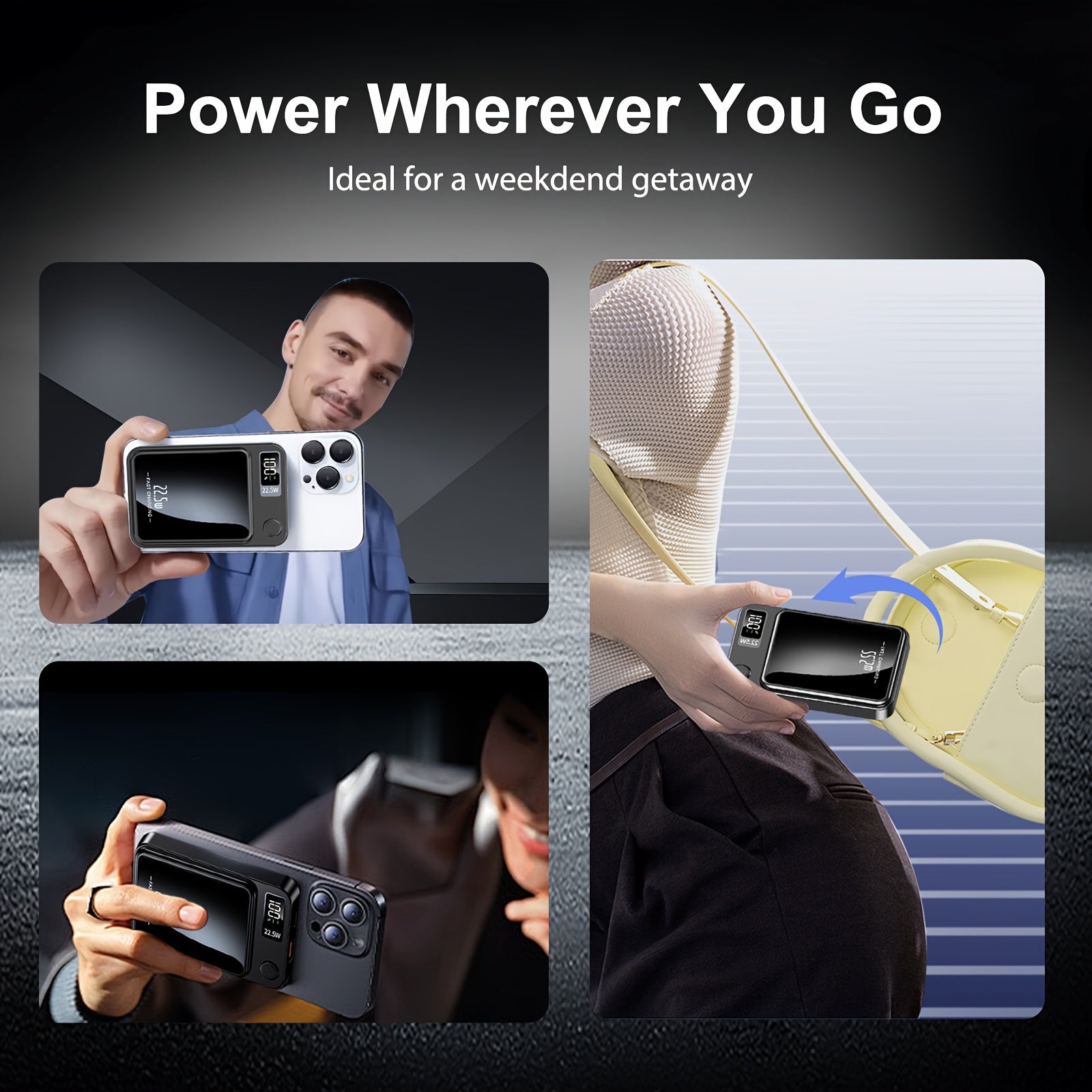 WLPower Portable Charger, 5000mAh/10000mAh High-Speed Magnetic Wireless Power Bank, Mini Battery Pack, 22.5W Fast Charging, LED Power Display, And USB/Type-C Ports For IPhone 16/15 Pro/14 Max/13/12, For Android Phones, Valent - iBrightCS