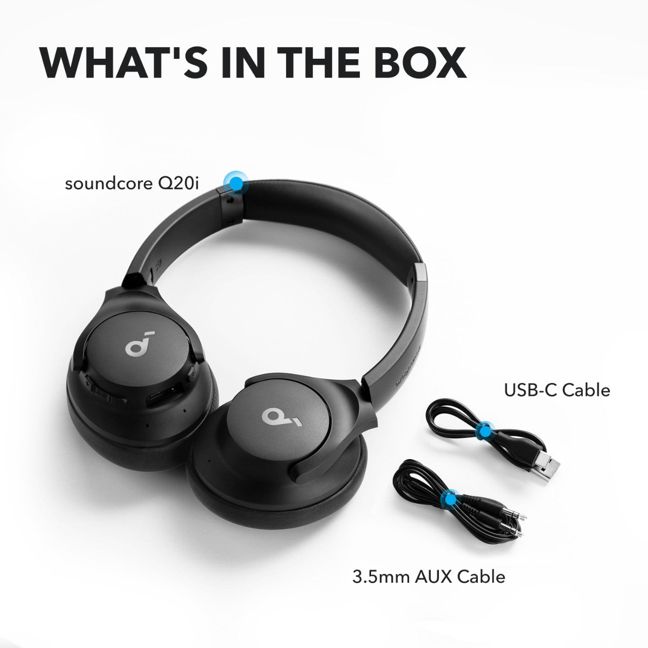 soundcore by Anker Q20i Hybrid Active Noise Cancelling Headphones, Wireless Over-Ear Bluetooth, 40H Long ANC Playtime, Hi-Res Audio, Big Bass, Customize via an App, Transparency Mode (Refurbished) - iBrightCS