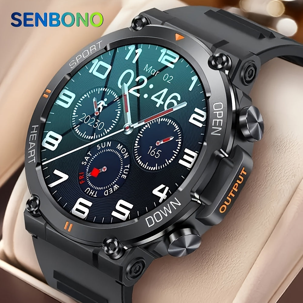 SENBONO Men’s Smart Watch with Wireless Calls, 1.39" Round Screen, Wireless 5.0,, Fitness Tracker, 400mAh Battery, Monitor, Step & Calorie Counter, Weather Alerts, Compatible with iPhone & Android, Ideal Gift for Men & Wome - iBrightCS