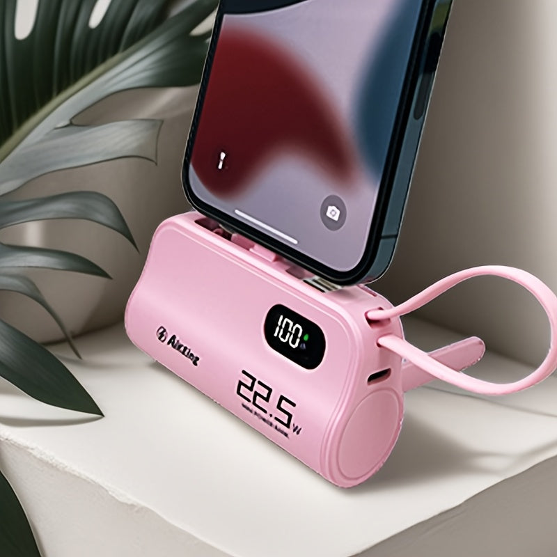Aikeing Capsule Mini Mobile Charger, 5000/5800mAh Mobile Power, 22.5 Watt Fast Charging, Dual Port, Comes With Type-C Port For 15/15 Pro Max/14/13/12/11/Android Mobile Phone Digital Accessories And More.