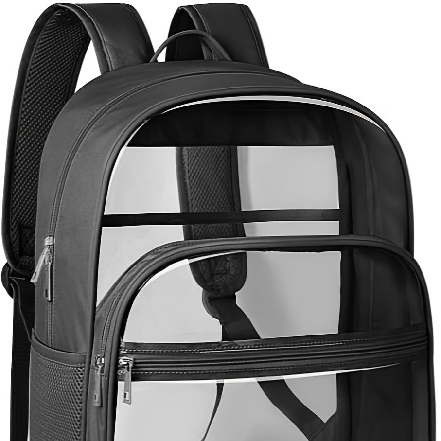 Heavy-Duty Transparent Backpack - Clear School Bag with Reinforced Straps, Lightweight PVC Backpack for College, Travel, Work - Zipper Closure, Adjustable Shoulder Straps - Compatible with Laptop, Books, Water Bottle - Ideal - iBrightCS