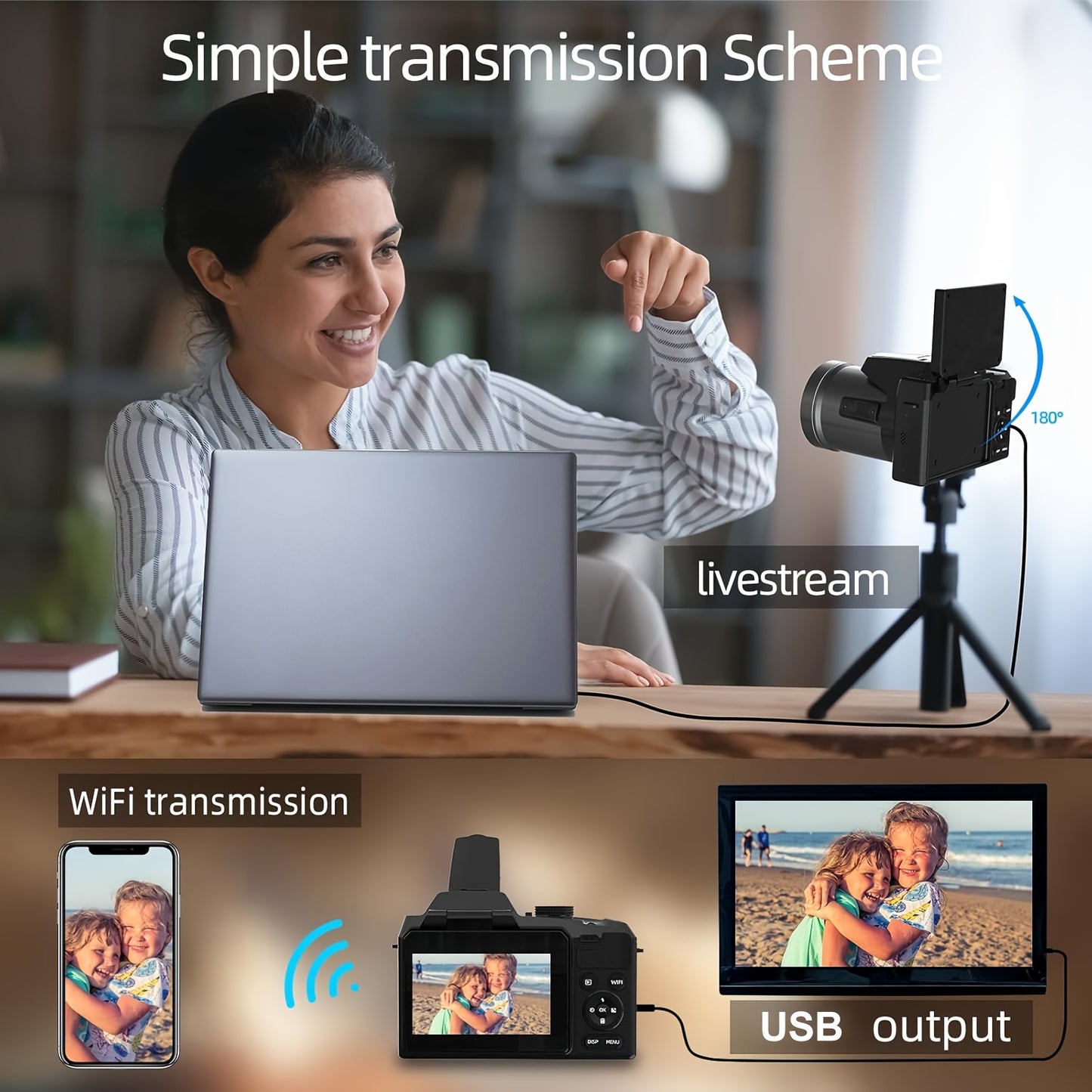 NBD 64MP Digital Camera For Photography, 4K Vlogging Camera With 3' Flip Screen, 16X Digital Zoom, WiFi& Autofocus, Cameras Tripod, 2 Batteries, 32GB TF Card (S200 US Black)