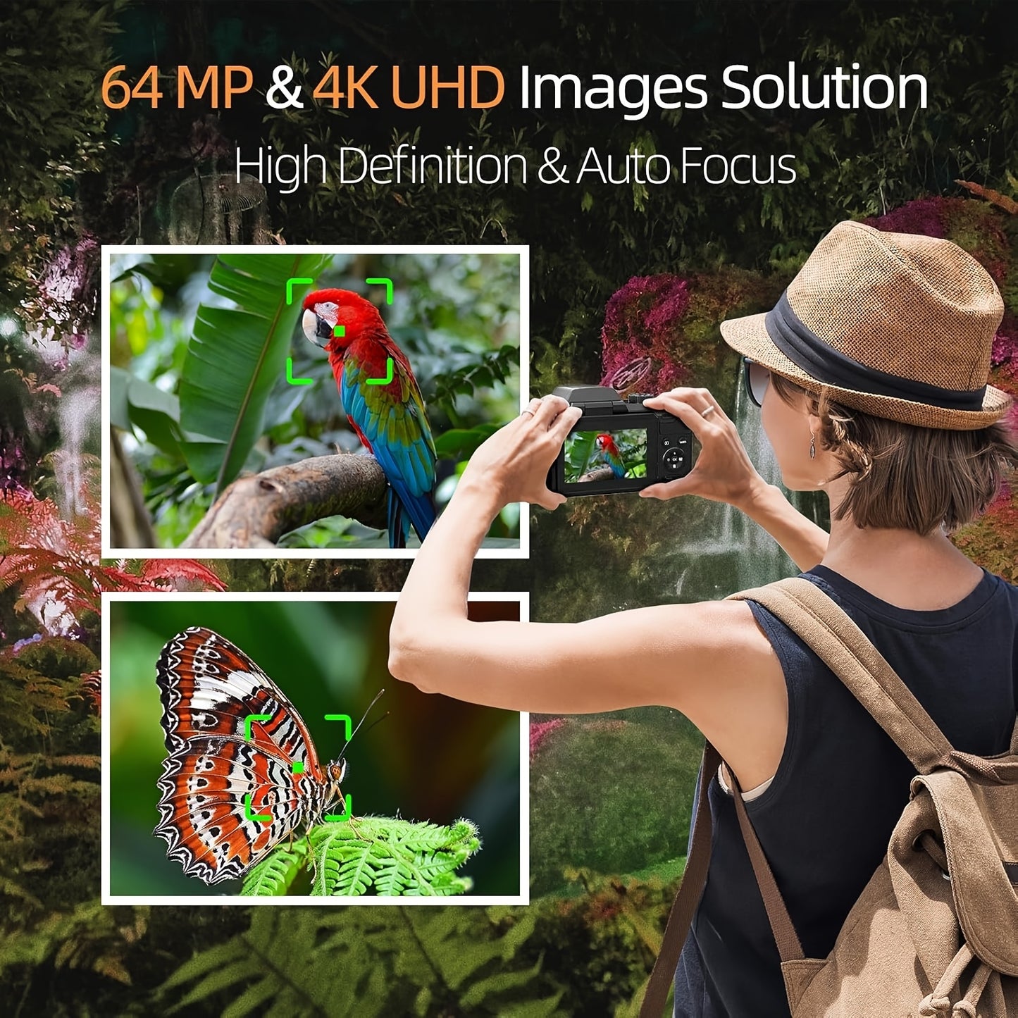 NBD 64MP Digital Camera For Photography, 4K Vlogging Camera With 3' Flip Screen, 16X Digital Zoom, WiFi& Autofocus, Cameras Tripod, 2 Batteries, 32GB TF Card (S200 US Black)