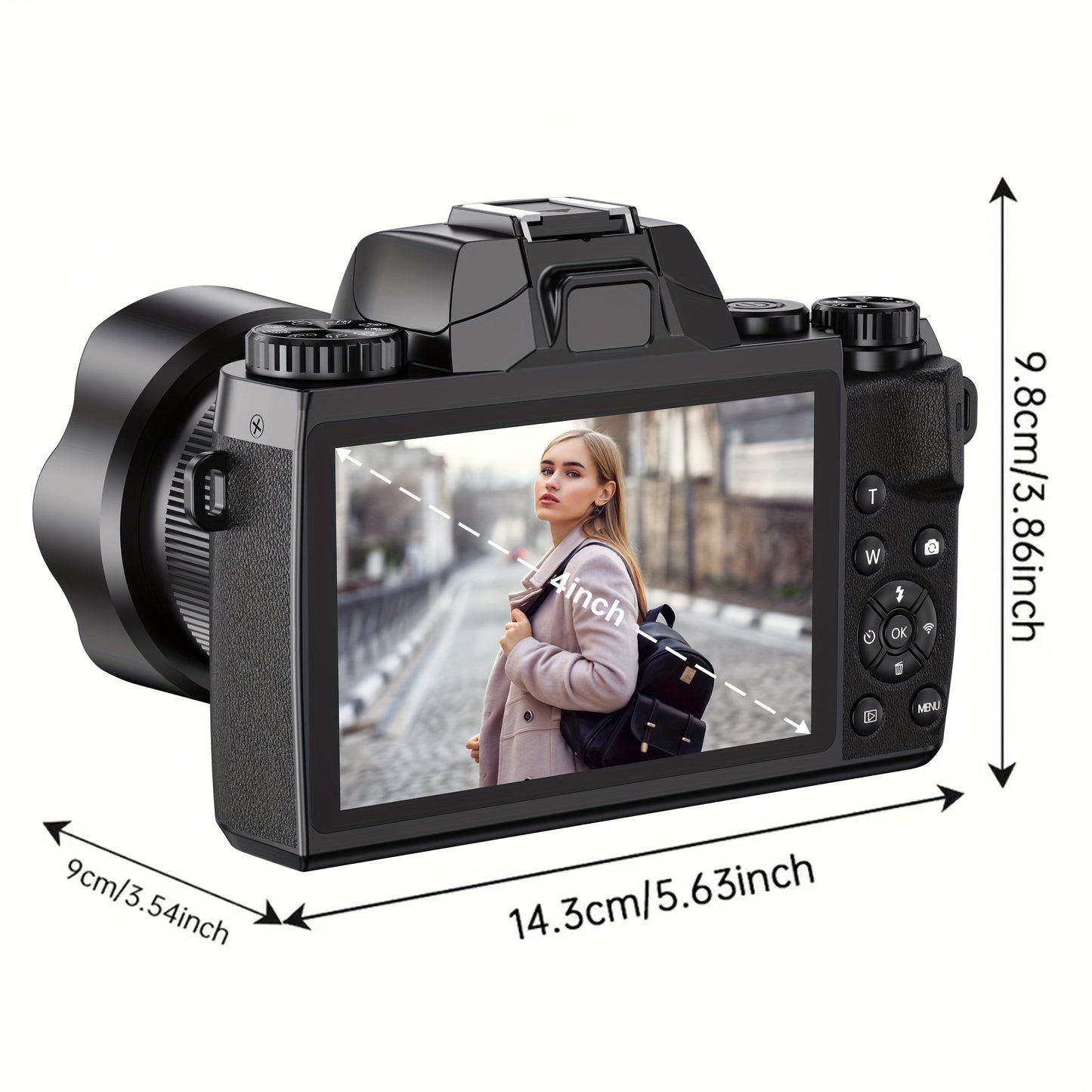KOMERY W5 Touch Screen Camera for Photography, 4k 64MP Vlogging Camera with 4.0-inch HD Screen, 18X Digital Zoom, Wide Angle Lens with Lens Hood. with Two Long-life Rechargeable Lithium Battery And 64GB Memory Card.