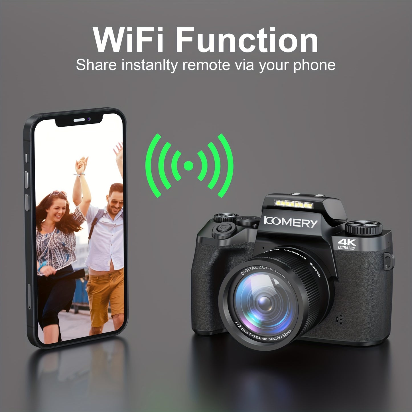 KOMERY W5 Touch Screen Camera for Photography, 4k 64MP Vlogging Camera with 4.0-inch HD Screen, 18X Digital Zoom, Wide Angle Lens with Lens Hood. with Two Long-life Rechargeable Lithium Battery And 64GB Memory Card.