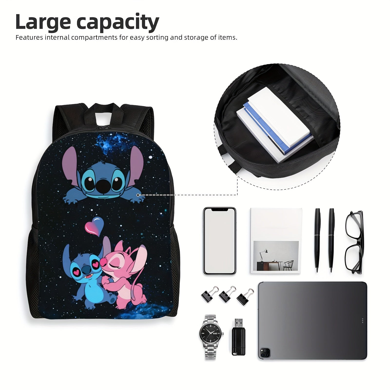 DISNEY Stich 3pcs Backpack Set - Stylish Nylon Backpack with Adjustable Shoulder Strap, Zipper Closure, Tablet Compartment - Includes Lunch Bag And Pencil Case - Lightweight, High Capacity, Hand Wash - Animal Print, Anime The - iBrightCS