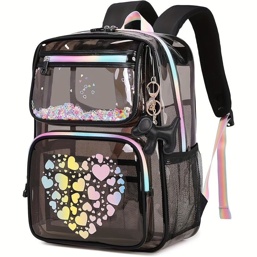 Heavy Duty Clear Backpack - Clear PVC School Bag, Adjustable And Foldable, Multiple Pockets - Great For School, Work, Safety Activities, School Backpacks - iBrightCS