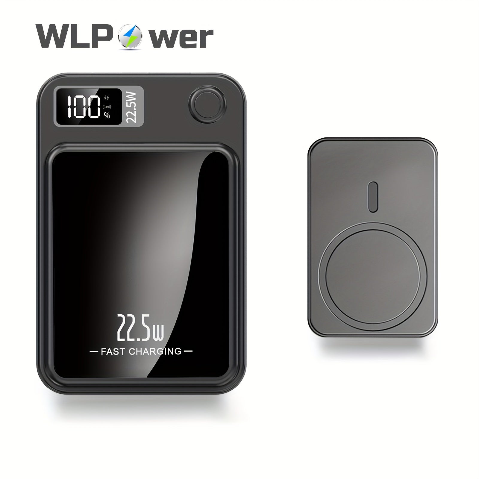 WLPower Portable Charger, 5000mAh/10000mAh High-Speed Magnetic Wireless Power Bank, Mini Battery Pack, 22.5W Fast Charging, LED Power Display, And USB/Type-C Ports For IPhone 16/15 Pro/14 Max/13/12, For Android Phones, Valent - iBrightCS