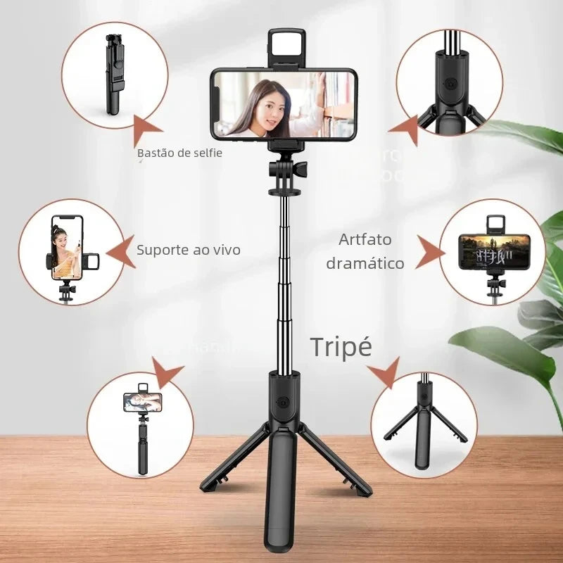 New 3 In 1 Wireless Selfie Tripod With Fill Light Bluetooth Shutter Remote Control Portable Foldable Monopod For Smart Phone - iBrightCS