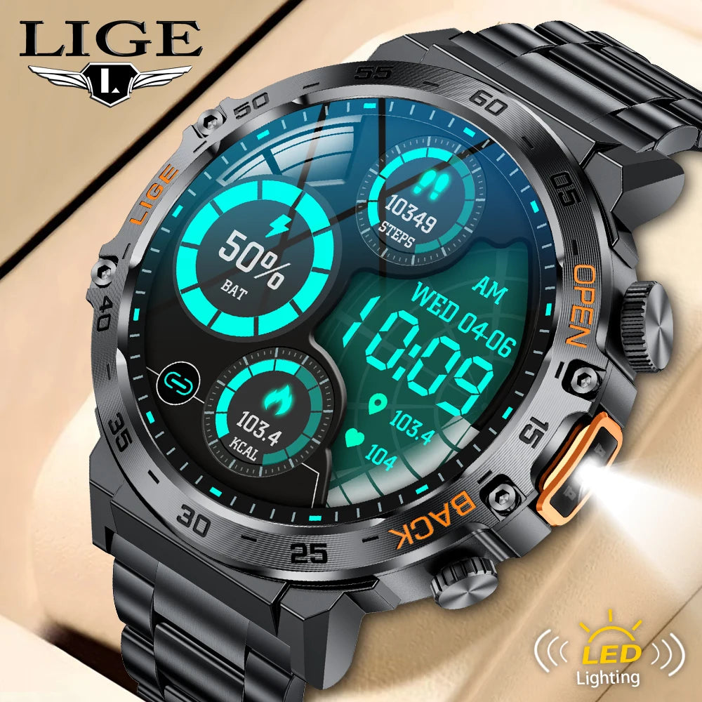 LIGE 2024 Smart Watch Men 360*360 AMOLED HD Screen Waterproof Sport Fitness Watches Flashlight New Men Smartwatch For Andrio IOS - iBrightCS