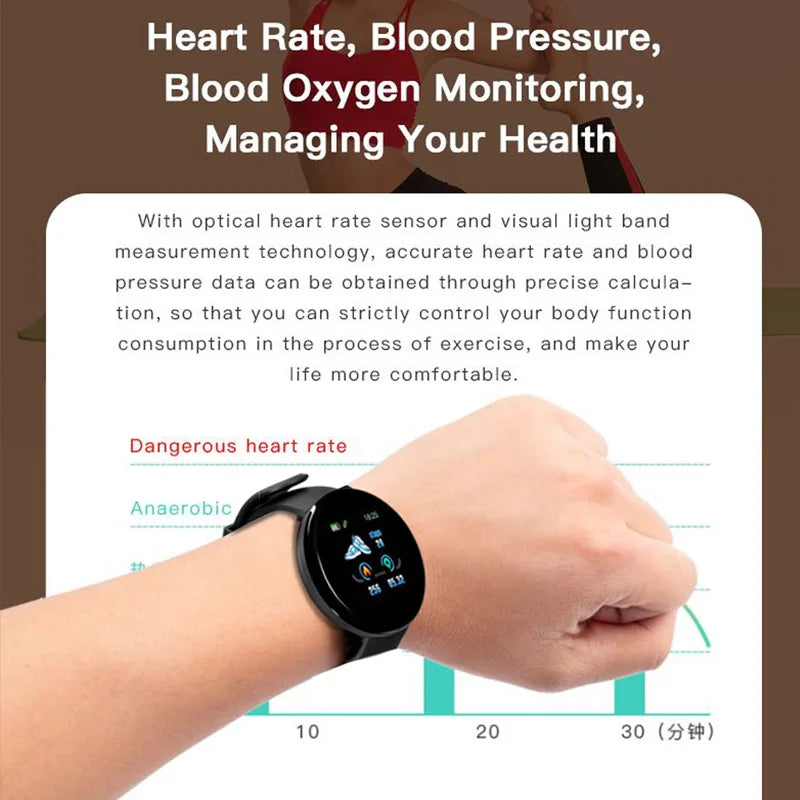 D18 Smart Watch Men Women Smartwatch Blood Pressure Waterproof Digital Watches Sports Fitness Tracker Watch for apple watch band - iBrightCS