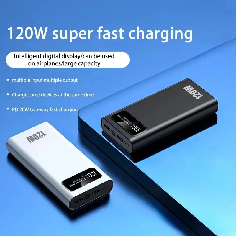 200000mAh Power Bank 120W Super Fast Charging Battery High Capacity Digital Display Power Bank For Iphone Samsung Xiaomi Huawei