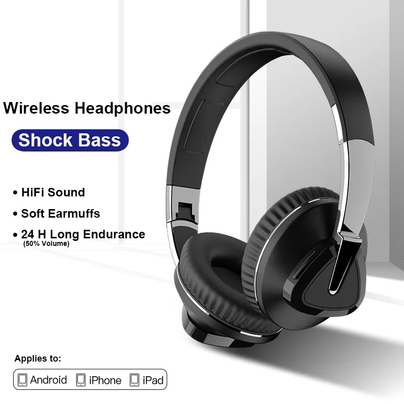 Headphones Bluetooth Wireless Headset HiFi Stereo Sound With Mic Music Game Sport Earphone Foldable Support TF SD-Card Earpieces iBrightCS