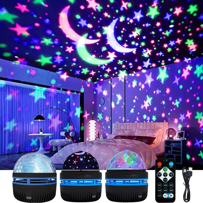 LED Starry Night Light Remote Control Rotating Galaxy Aurora Projection Lamp USB Plug-in Magic Ball Stage KTV Atmosphere Decor - iBrightCS