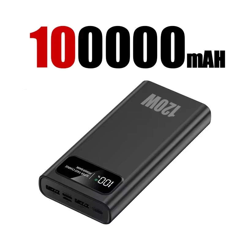 200000mAh Power Bank 120W Super Fast Charging Battery High Capacity Digital Display Power Bank For Iphone Samsung Xiaomi Huawei
