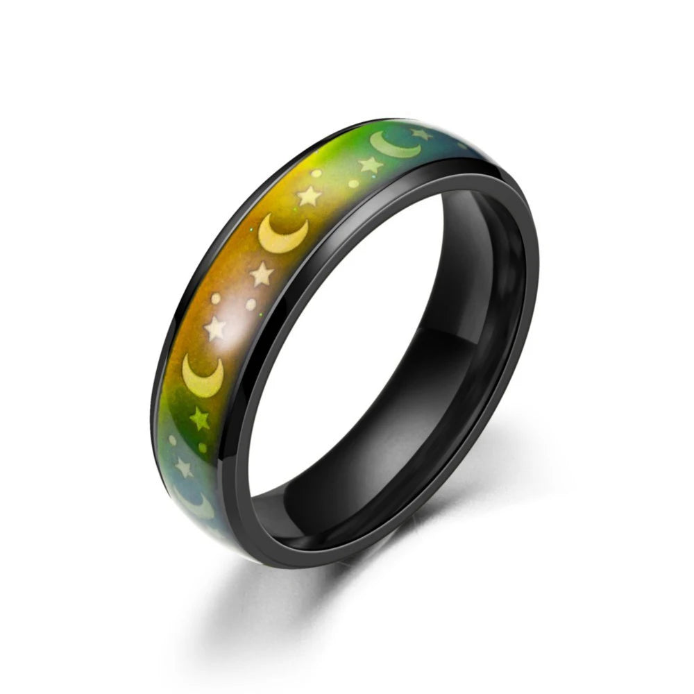 AsJerlya Classic Body Temperature Change Color Mood Ring Star Moon Stainless Steel For Women Men Smart Discolor Rings Best Gifts