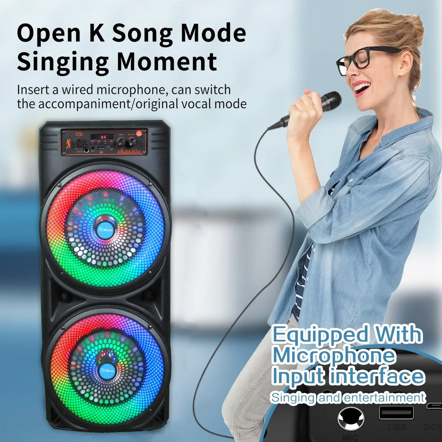Powerful Bluetooth Speaker Portable Sound box Large Subwoofer Wireless Stereo Music Karaoke Column Support FM SD USB with Mic