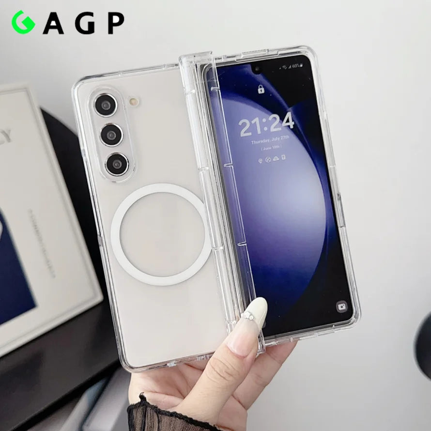 Luxury Magsafe Transaprent Fold6 Fold5 Case for Samsung Galaxy Z Fold 6 3 4 5 Fold6 Fold4 Magnetic Wireless Charging Cover