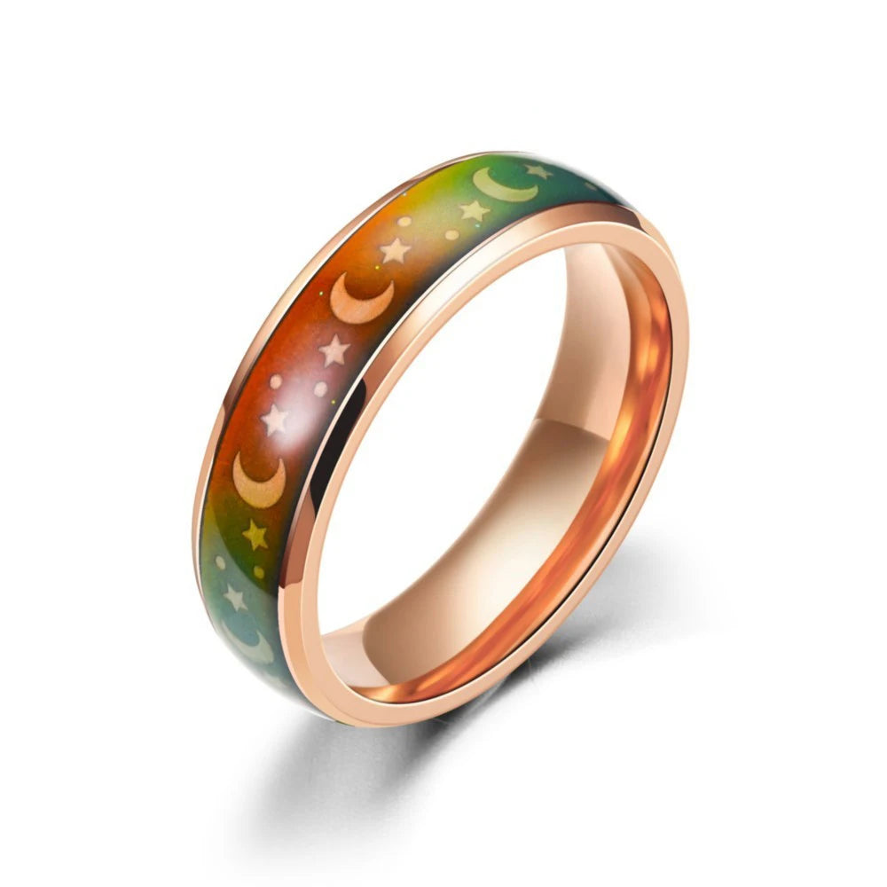 AsJerlya Classic Body Temperature Change Color Mood Ring Star Moon Stainless Steel For Women Men Smart Discolor Rings Best Gifts