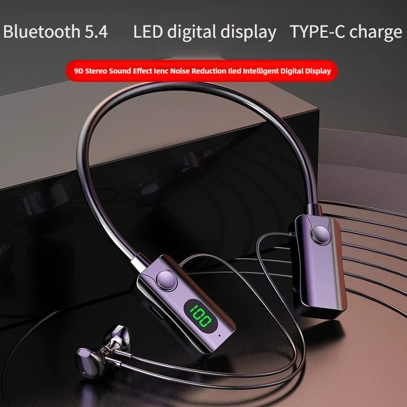 Bluetooth 5.4 Headphones Wireless Neckband Earphones HiFi Stereo Noise Reduction Headsets LED AI Assistant Waterproof Earbuds - iBrightCS