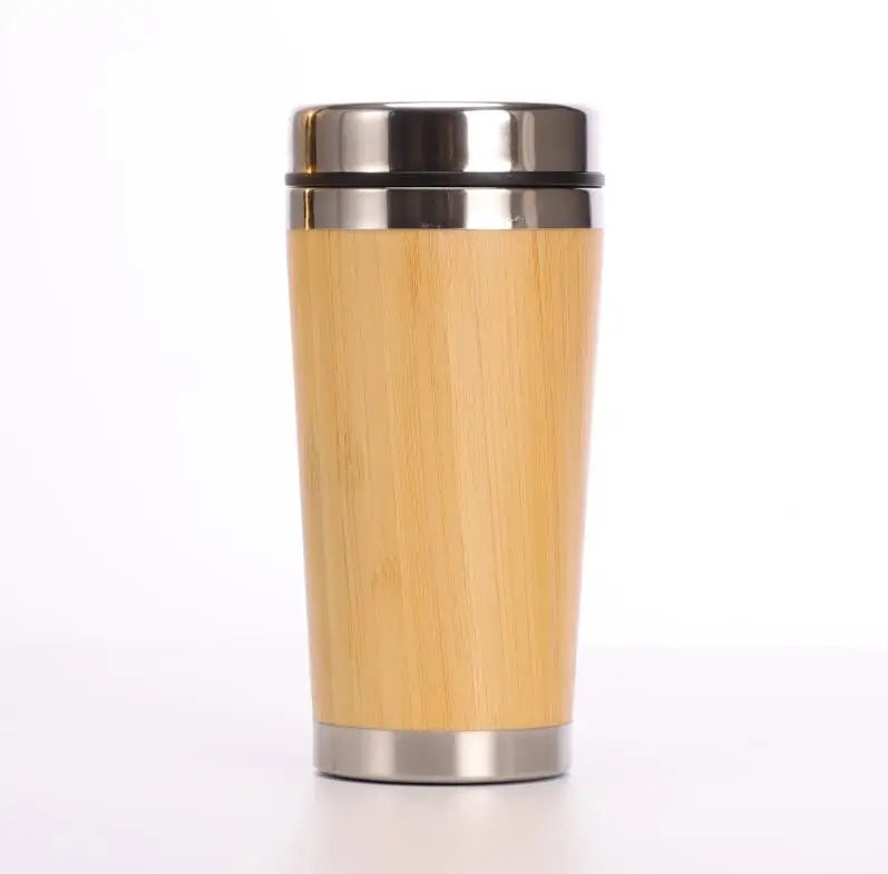 Bamboo Crafts Bamboo Tea Thermos Steel Double Wall Coffee Tea Bamboo Vacuum Flask 400-500ml
