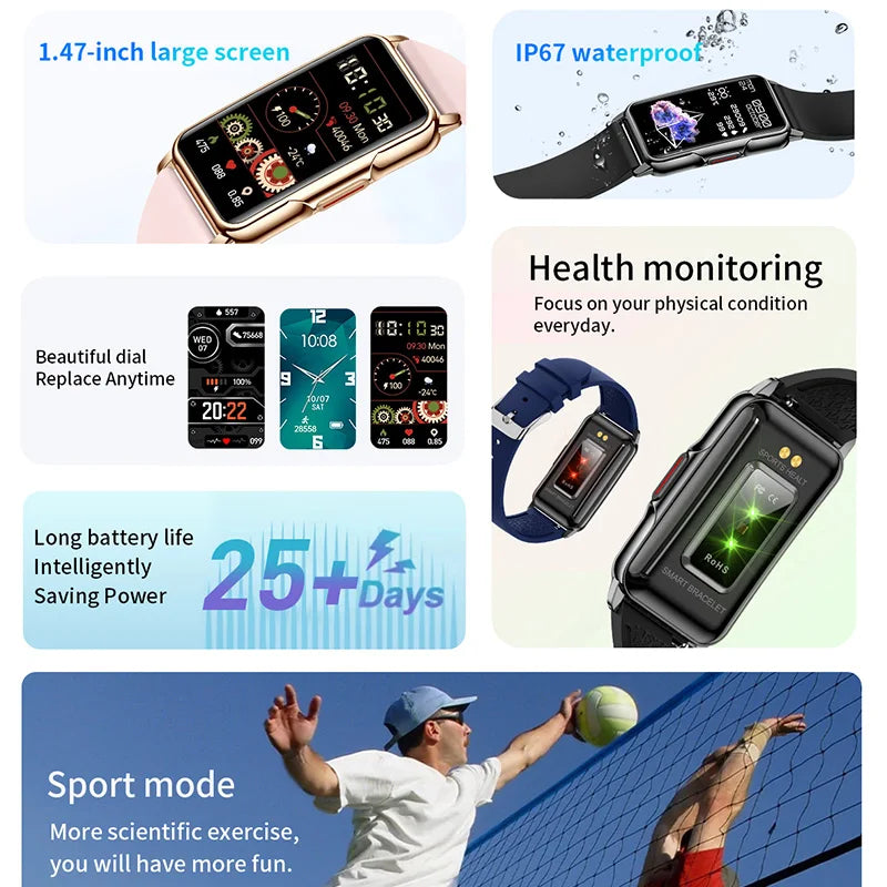 For Android IOS Smart Bracelet Women Smartwatch Men Heart Rate Blood Oxygen Waterproof Sport Smart Band Watch For Ladies +Gift - iBrightCS