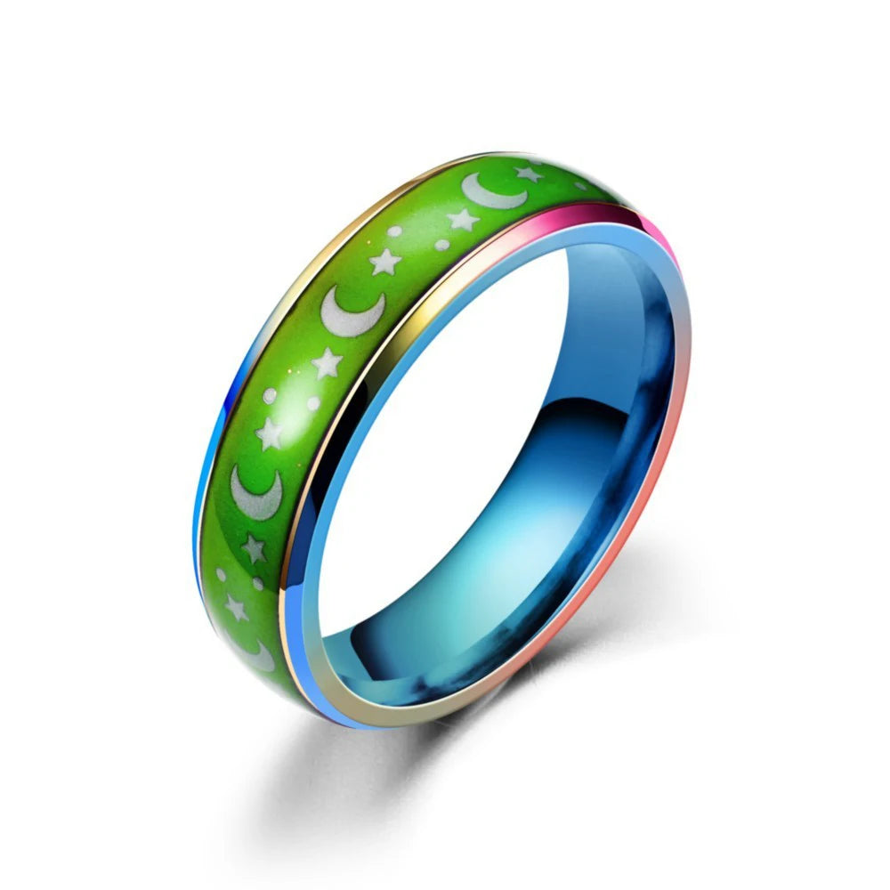 AsJerlya Classic Body Temperature Change Color Mood Ring Star Moon Stainless Steel For Women Men Smart Discolor Rings Best Gifts