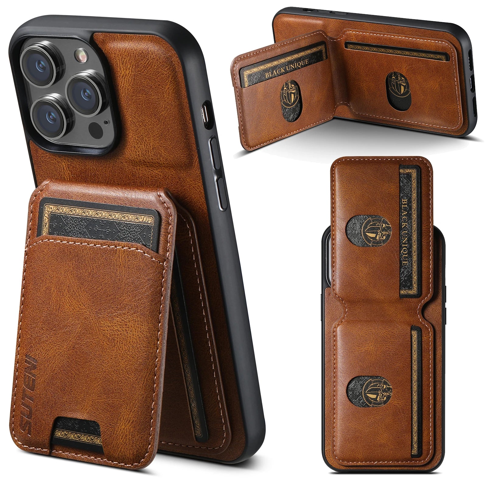 Luxury Leather Magnetic Case & Wallet - iPhone X XS XR 11 12 13 14 15 Plus 16 Pro Max - iBrightCS