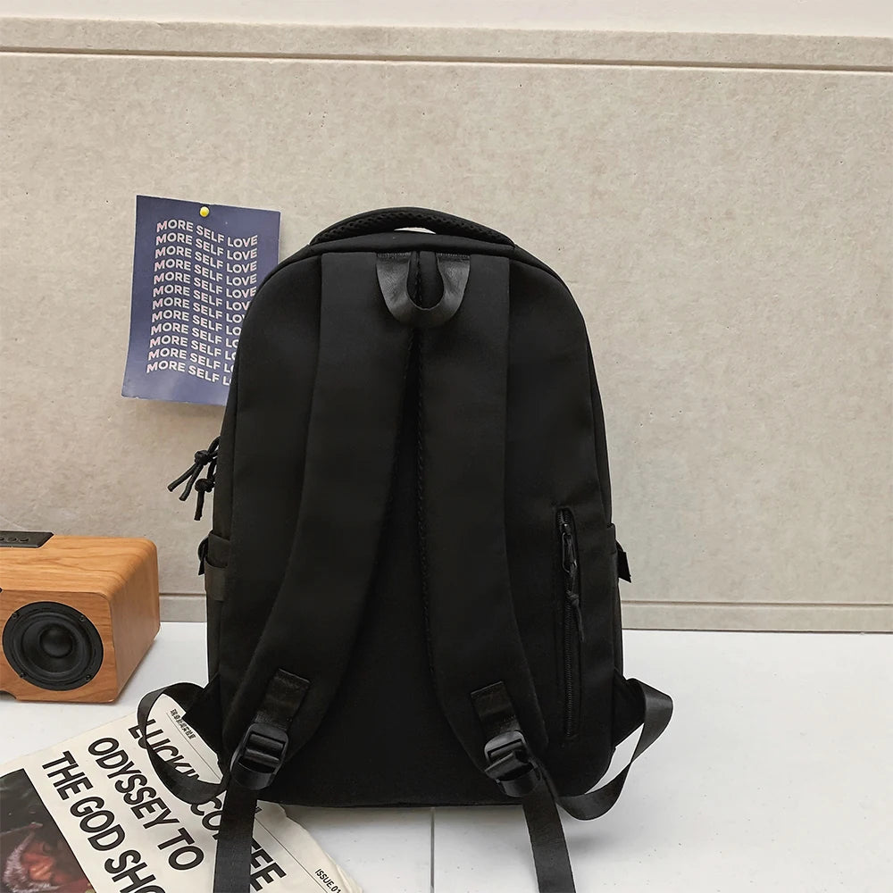 Large Capacity Solid Color Backpack for High School Students, Simple Black Travel Backpack for Middle School Students - iBrightCS