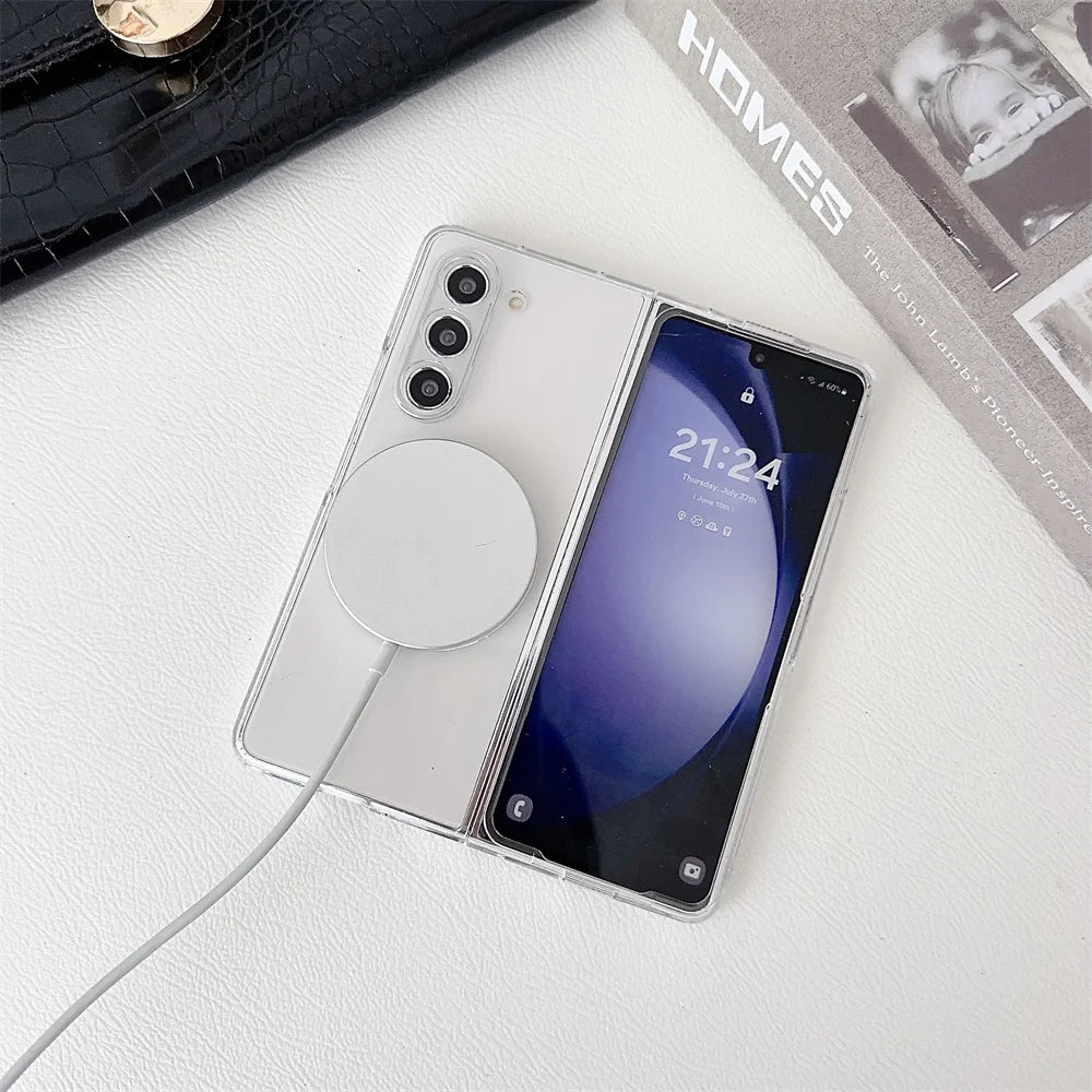Luxury Magsafe Transaprent Fold6 Fold5 Case for Samsung Galaxy Z Fold 6 3 4 5 Fold6 Fold4 Magnetic Wireless Charging Cover