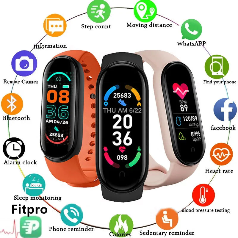 M6 Smart Watch Men Women Fitness Smart Bracelet Sports Band Heart Rate Blood Pressure Monitor Waterproof Multi-function Watches - iBrightCS