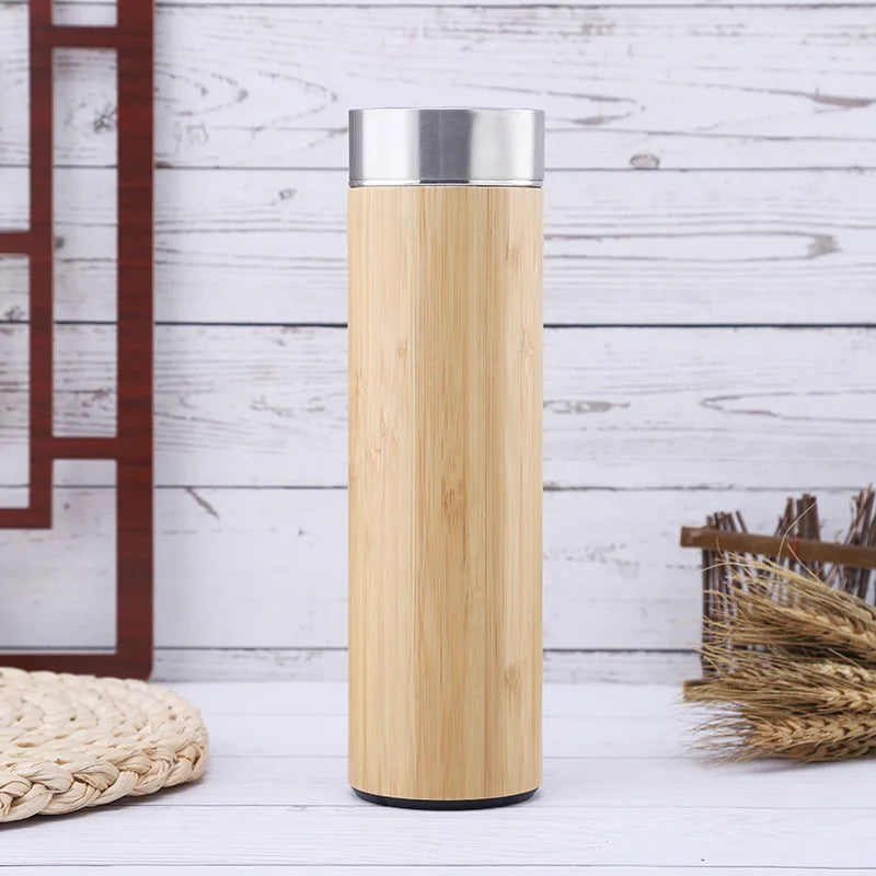 Bamboo Crafts Bamboo Tea Thermos Steel Double Wall Coffee Tea Bamboo Vacuum Flask 400-500ml