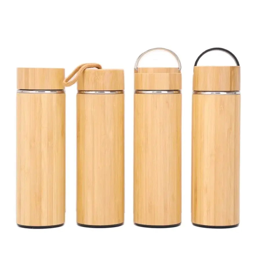 Bamboo Crafts Bamboo Tea Thermos Steel Double Wall Coffee Tea Bamboo Vacuum Flask 400-500ml