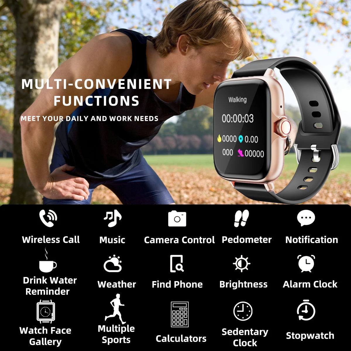 Waterproof Smart Watch with Message Answer, Call, Sleep Monitoring, Sports Pedometer, Information Alerts for iPhone and Android - iBrightCS