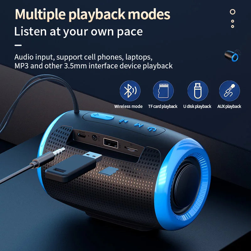 Portable Bluetooth Speaker Outdoor Waterproof Wireless TWS Radio Column Box Speaker Support TF card Stereo 3D Hi-Fi Music Player