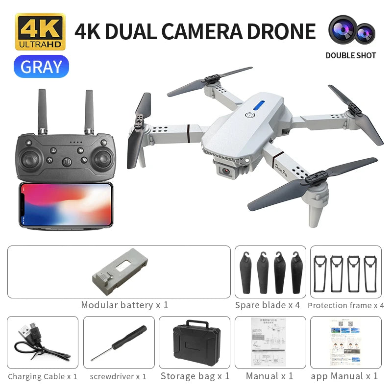 Professional mini remote control drone E88 4K HD aerial camera WiFi FPV foldable quadcopter RC helicopter Children's toy Gift