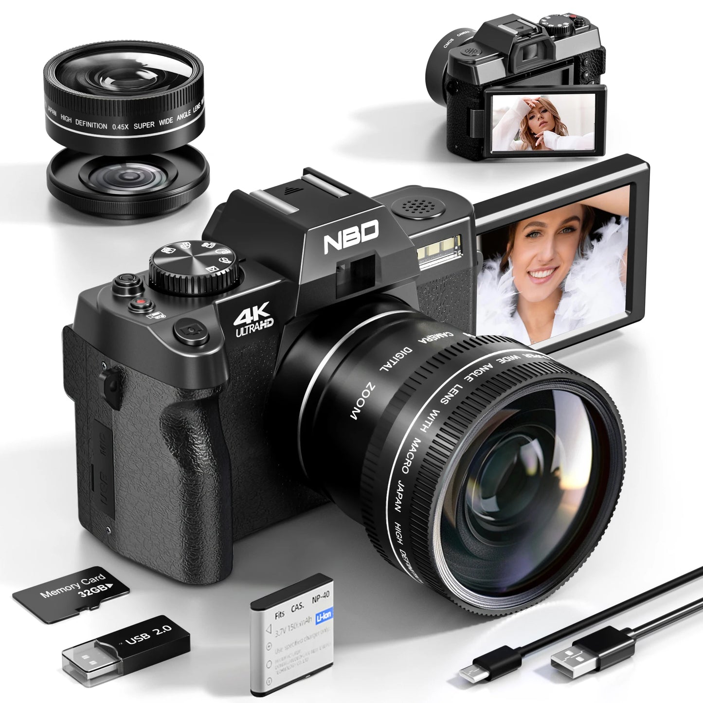 Compact Digital Photography Camera 4K WIFI Web Cam Vintage Vlog Video Recorder YouTube48MP Camcorder 16X Digital Zoom Camera