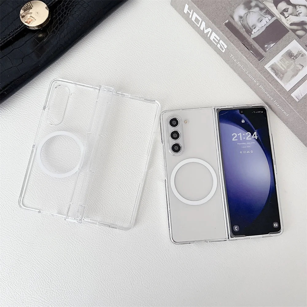 Luxury Magsafe Transaprent Fold6 Fold5 Case for Samsung Galaxy Z Fold 6 3 4 5 Fold6 Fold4 Magnetic Wireless Charging Cover
