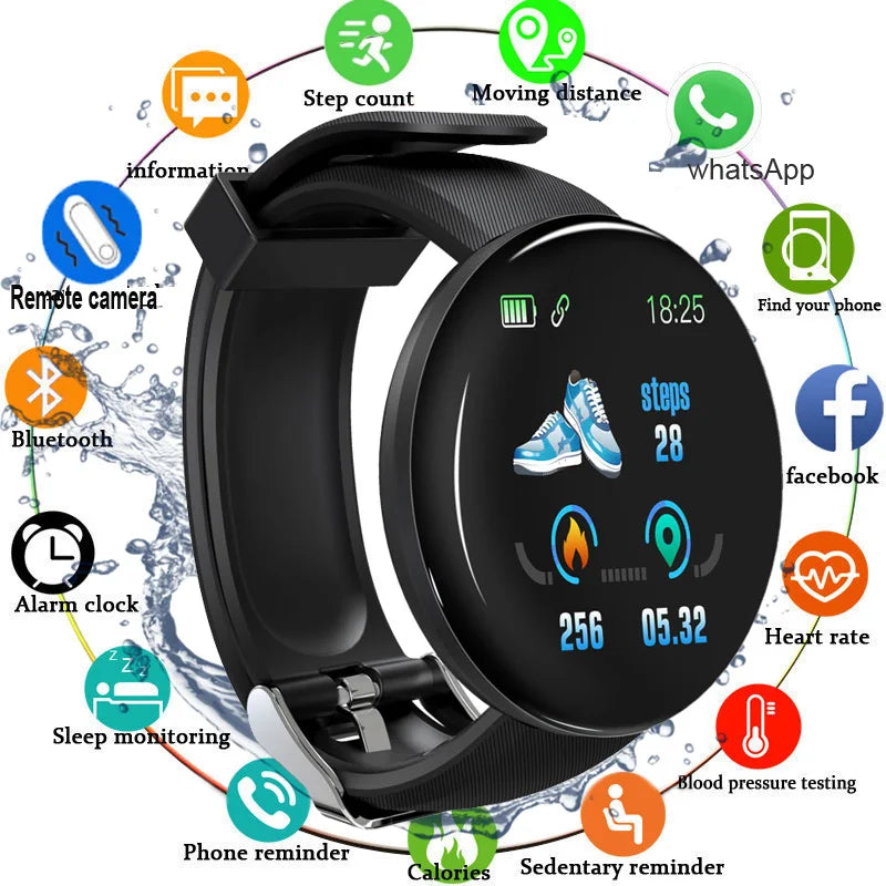 D18 Smart Watch Men Women Smartwatch Blood Pressure Waterproof Digital Watches Sports Fitness Tracker Watch for apple watch band - iBrightCS