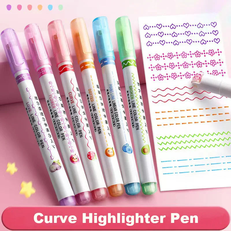 6Pcs/Set Flower Shape Outline Pens Highlighter Marker Curve Roller Tip Pen Cute Stationery Kawaii Graffiti School Acsesories - iBrightCS