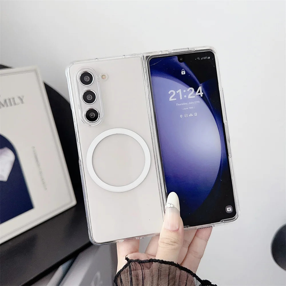 Luxury Magsafe Transaprent Fold6 Fold5 Case for Samsung Galaxy Z Fold 6 3 4 5 Fold6 Fold4 Magnetic Wireless Charging Cover