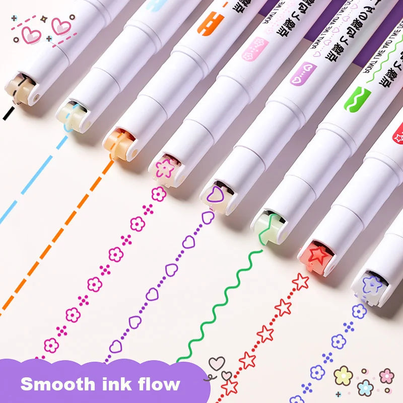 6Pcs/Set Flower Shape Outline Pens Highlighter Marker Curve Roller Tip Pen Cute Stationery Kawaii Graffiti School Acsesories - iBrightCS